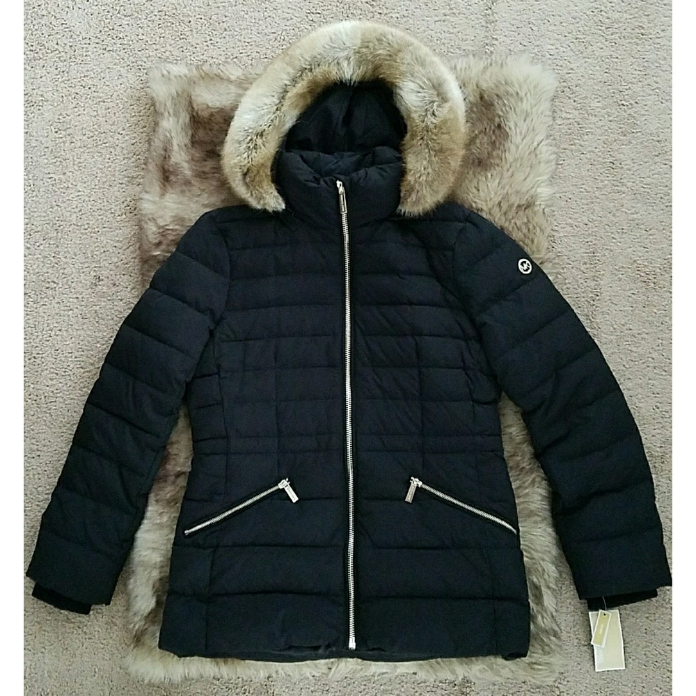 NWT Michael Kors Down Faux Fur Jacket - Black